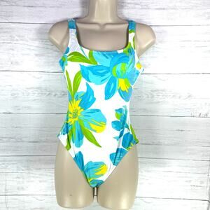 Lauren Ralph Lauren size 8 turquoise blue green floral tropical one piece swim